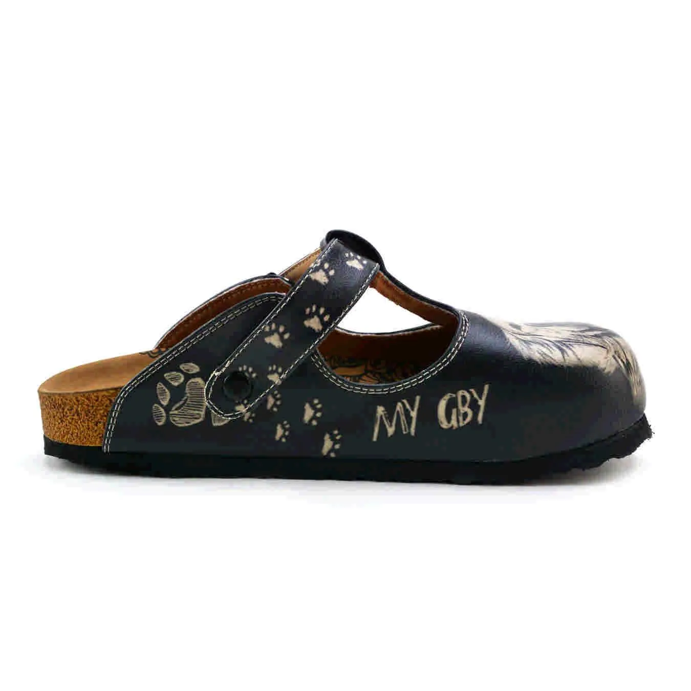 Black Golden Retriever T-Strap Clogs -  CAL1510