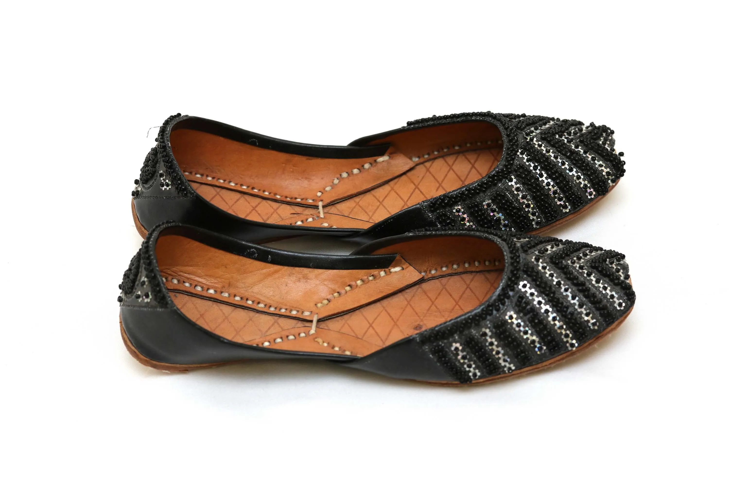 Black Handmade Khussa Shoes With Beads
