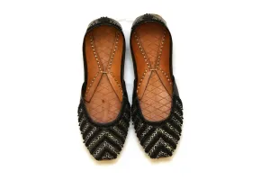 Black Handmade Khussa Shoes With Beads