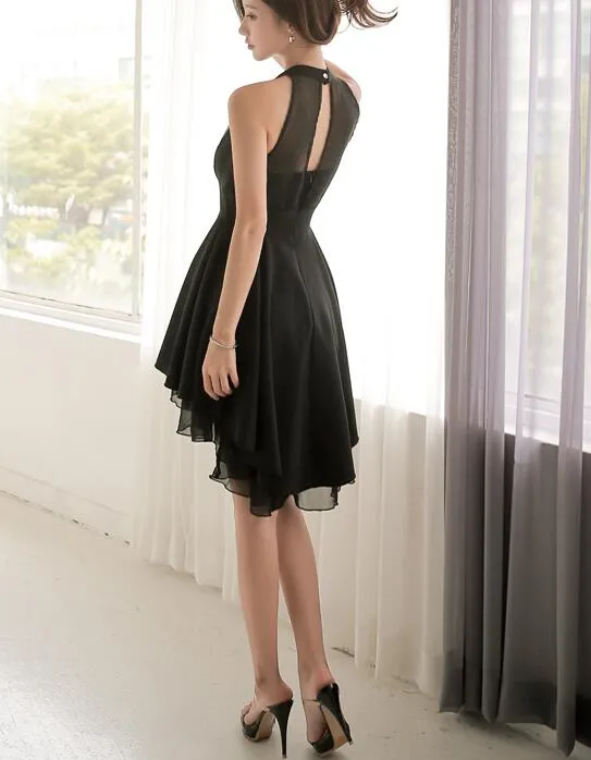 Black High Low Chiffon Party Dress, Cute Simple Formal Dress
