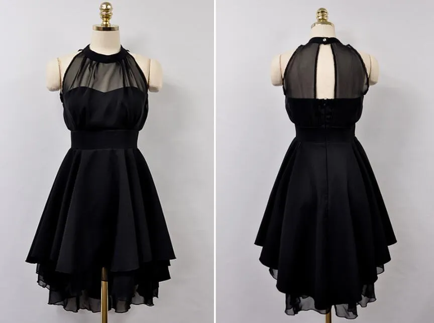 Black High Low Chiffon Party Dress, Cute Simple Formal Dress