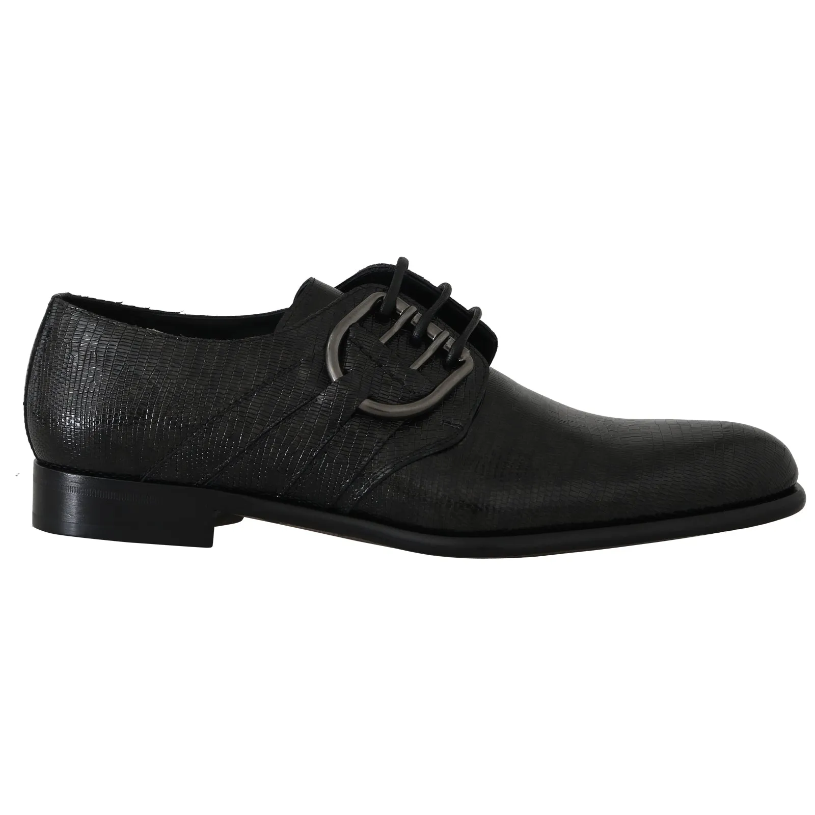 Black Leather Buckle Laceups Derby Shoes