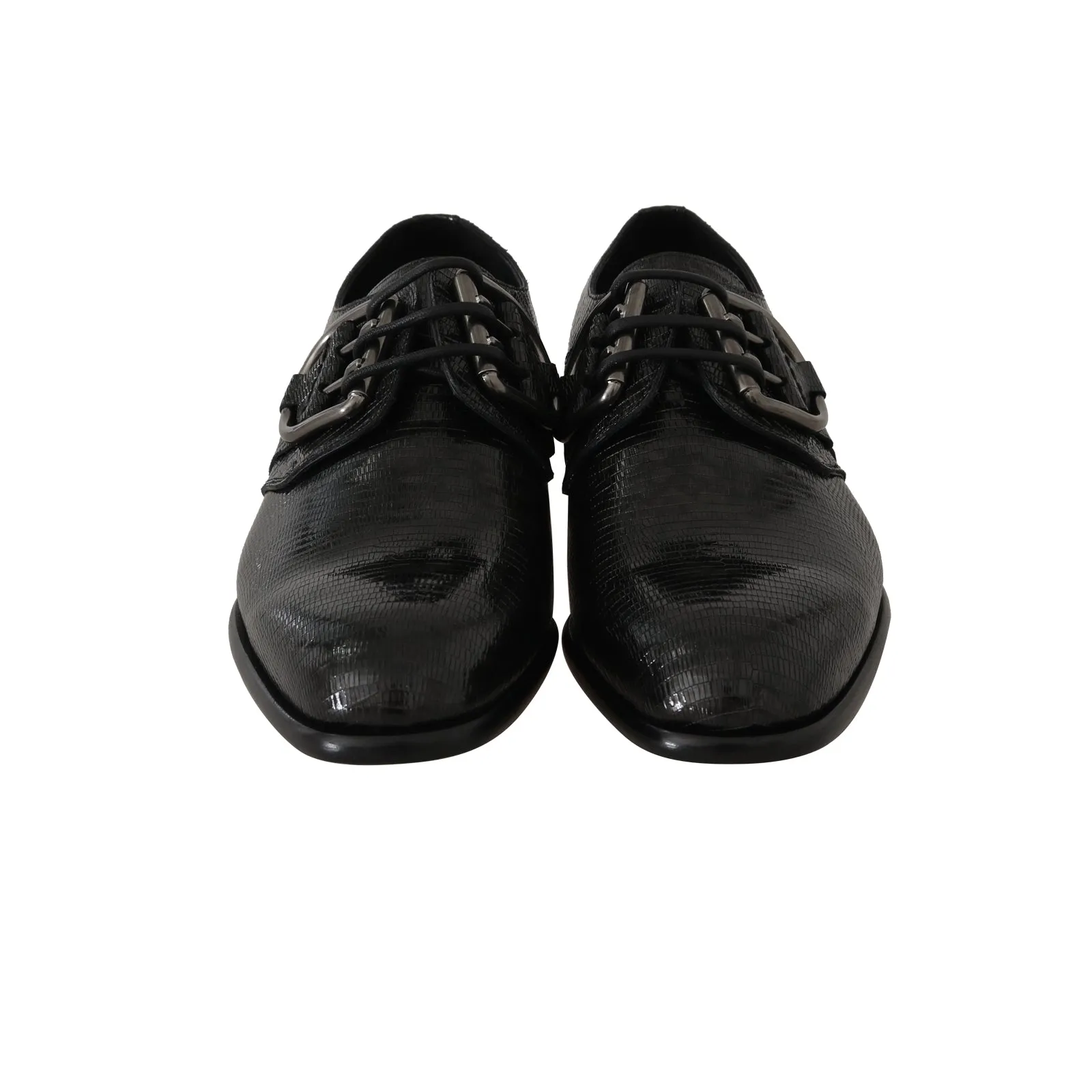 Black Leather Buckle Laceups Derby Shoes