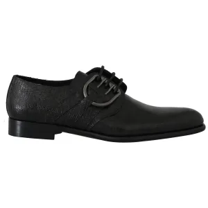 Black Leather Buckle Laceups Derby Shoes