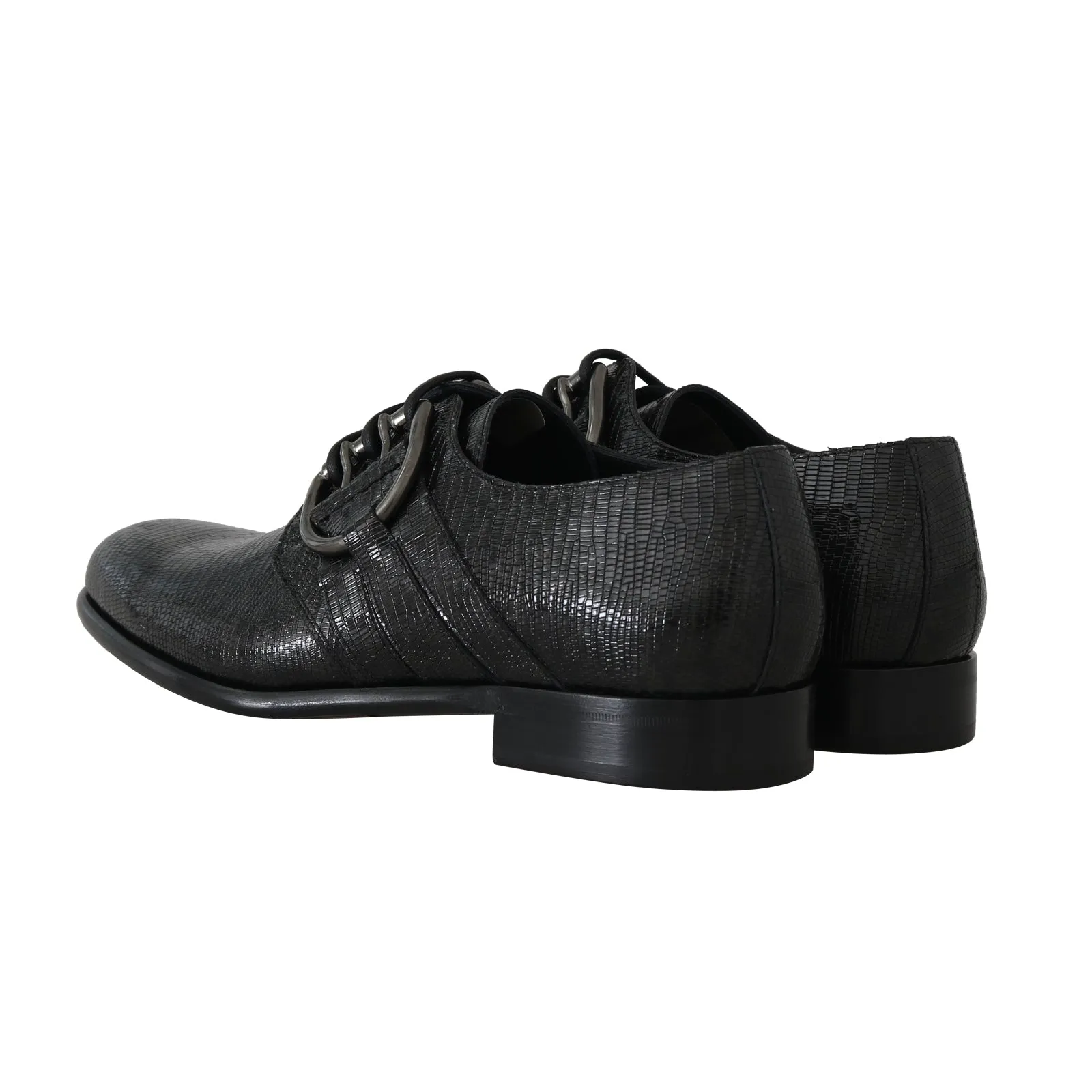 Black Leather Buckle Laceups Derby Shoes