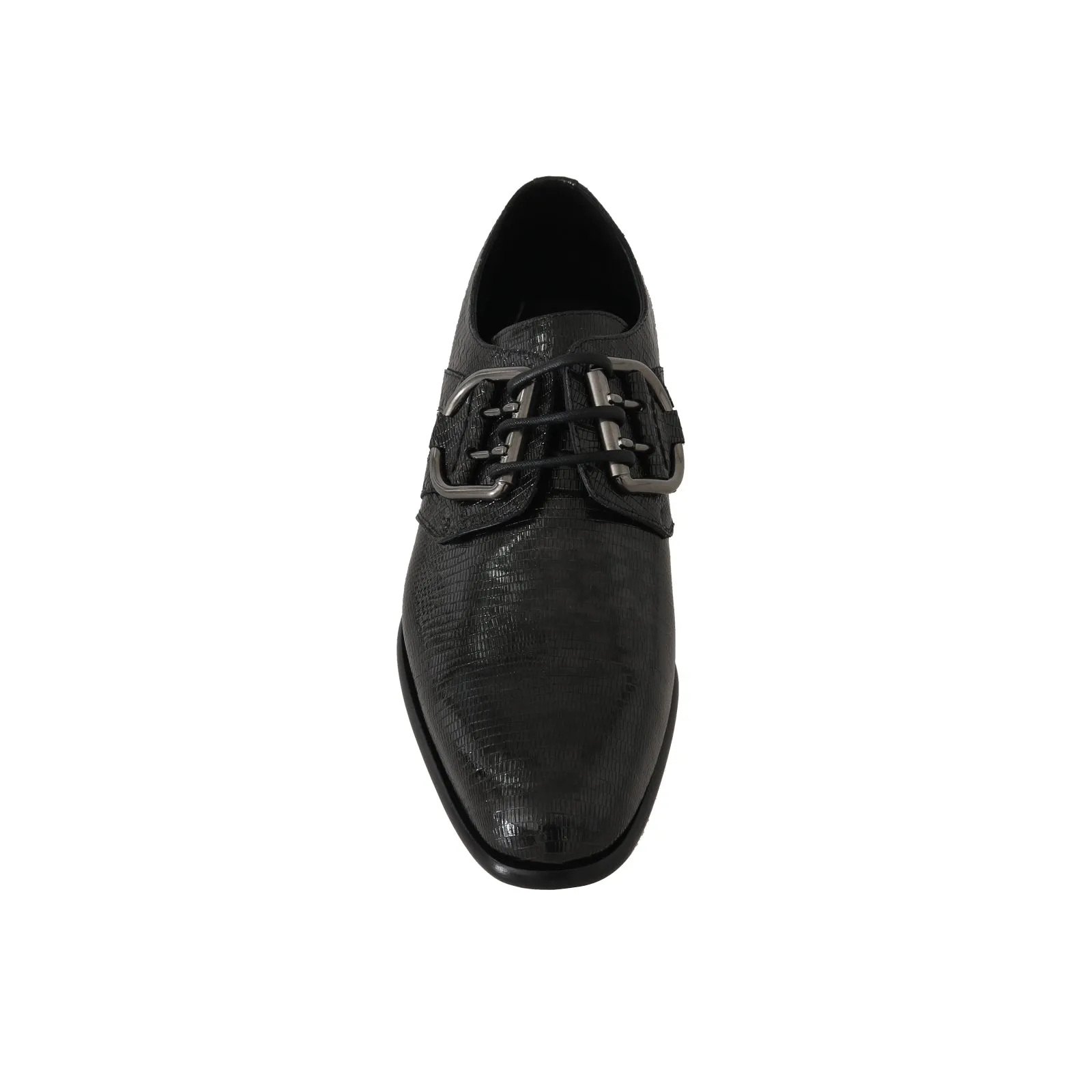 Black Leather Buckle Laceups Derby Shoes
