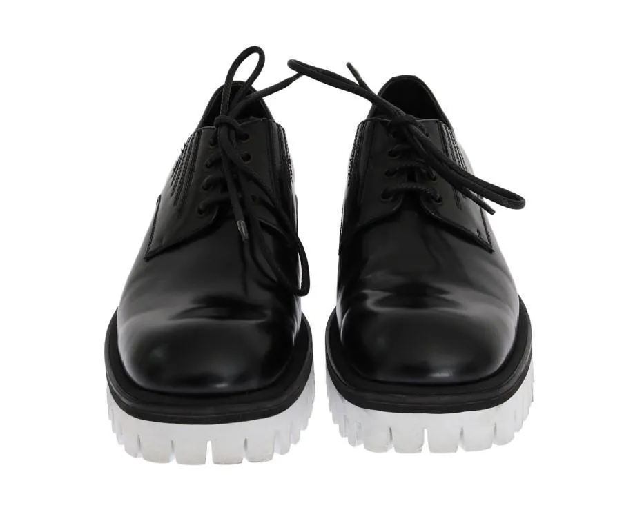 Black Leather Polished Thick Sole Shoes