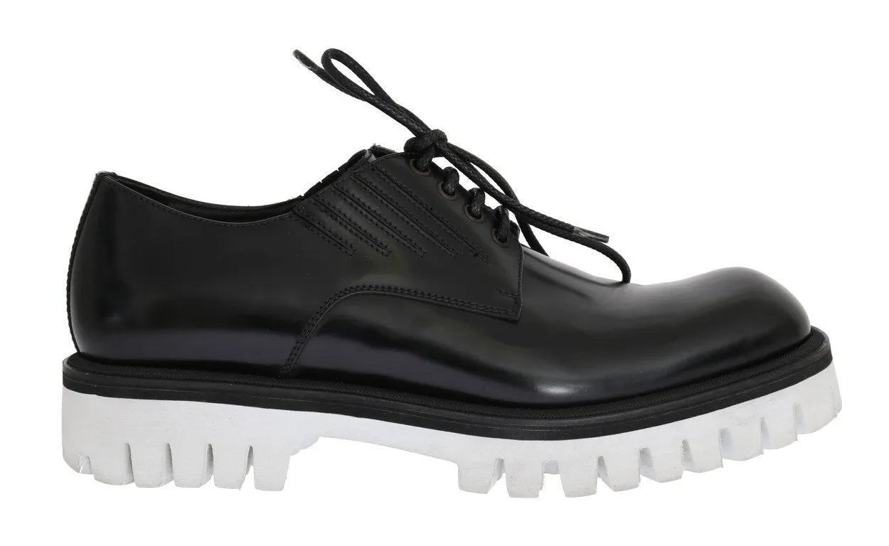 Black Leather Polished Thick Sole Shoes