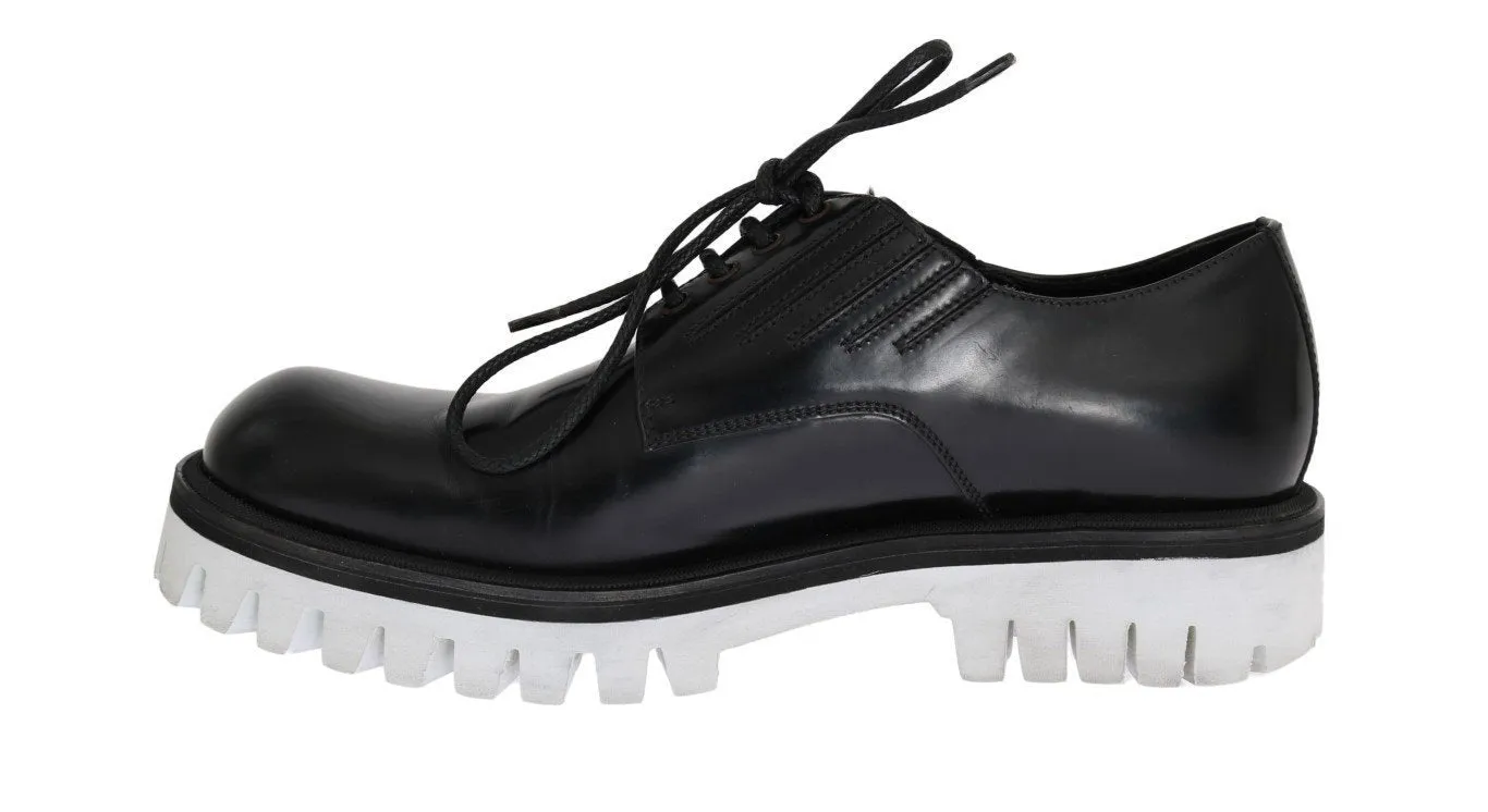 Black Leather Polished Thick Sole Shoes