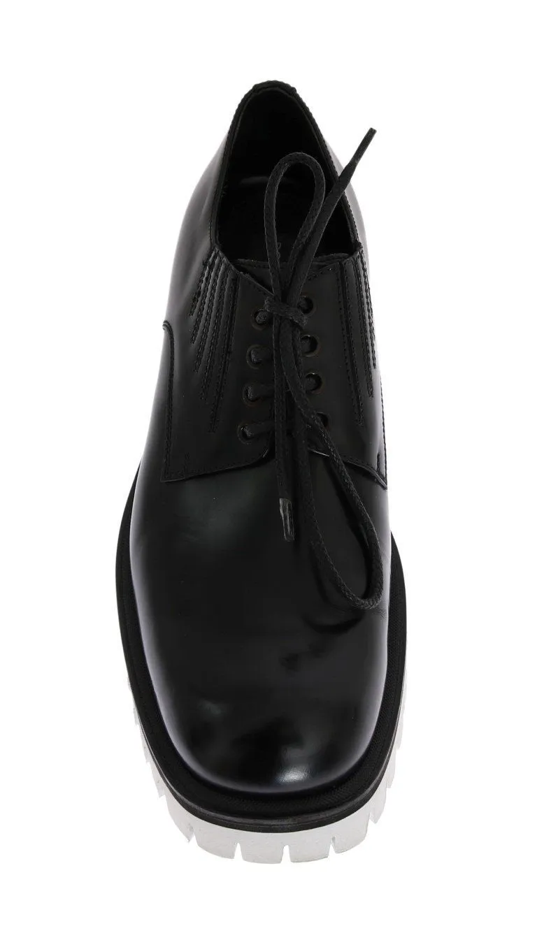 Black Leather Polished Thick Sole Shoes