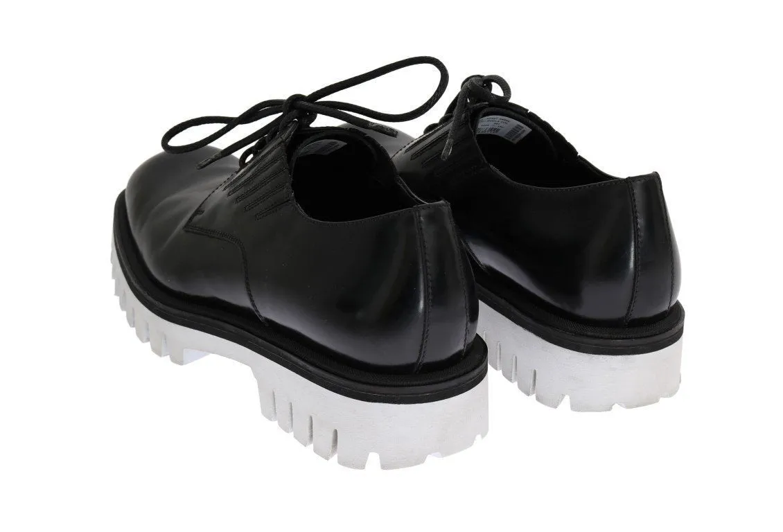 Black Leather Polished Thick Sole Shoes
