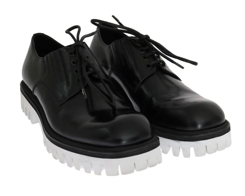 Black Leather Polished Thick Sole Shoes