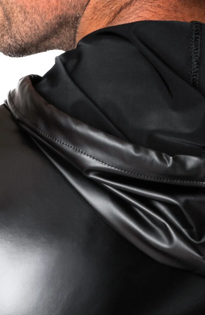 Black Sleeveless wet look Hoodie - Dark Command