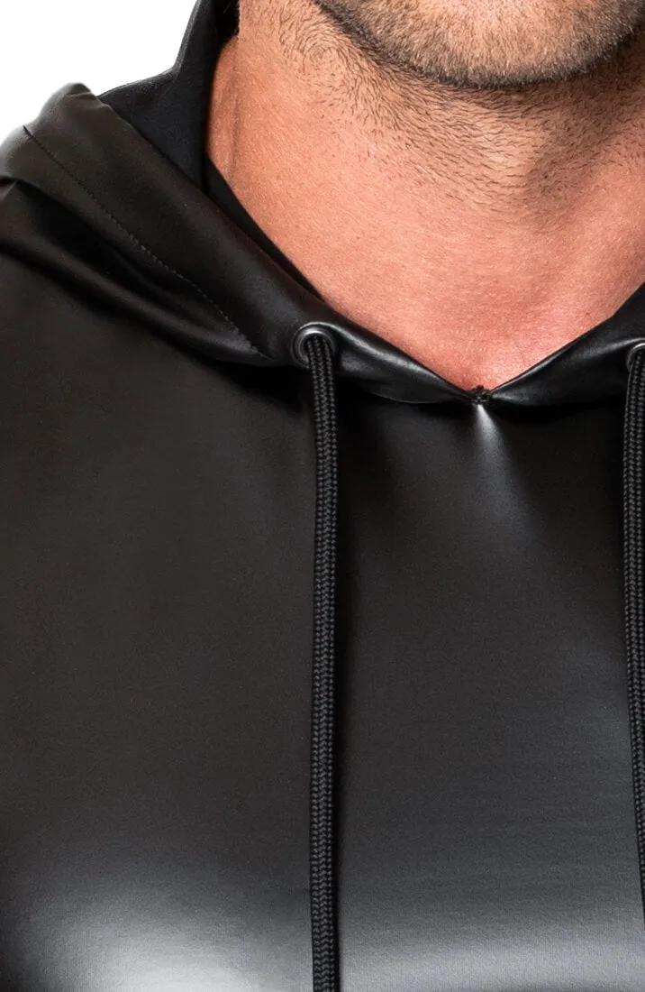 Black Sleeveless wet look Hoodie - Dark Command