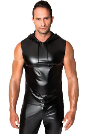 Black Sleeveless wet look Hoodie - Dark Command