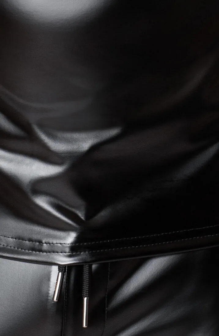 Black Sleeveless wet look Hoodie - Dark Command