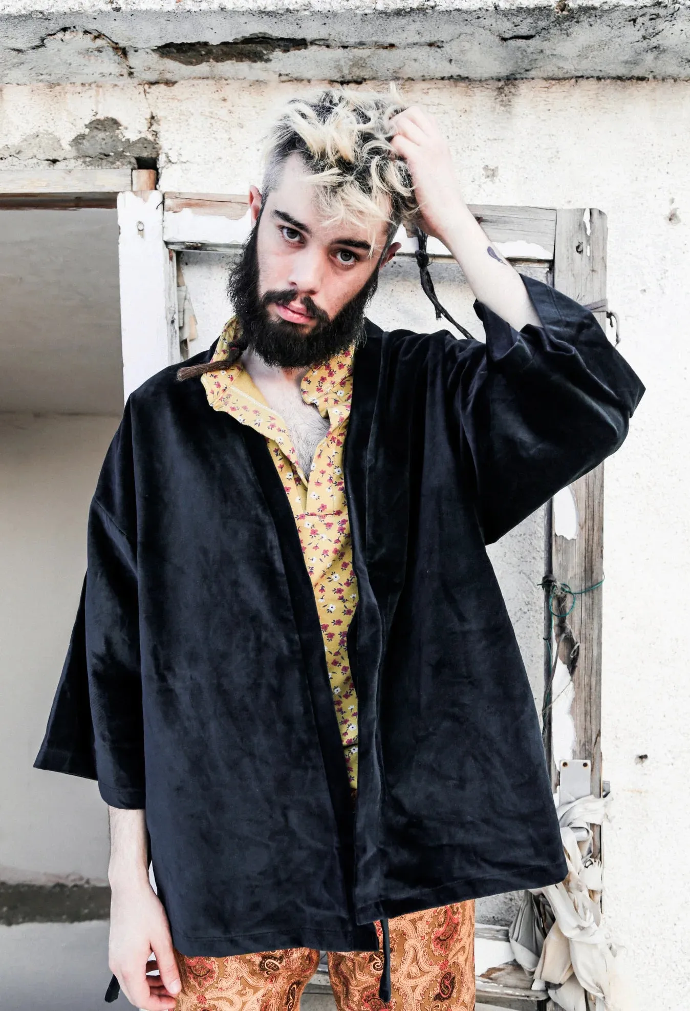 Black Velvet Oversized Shabby Kimono