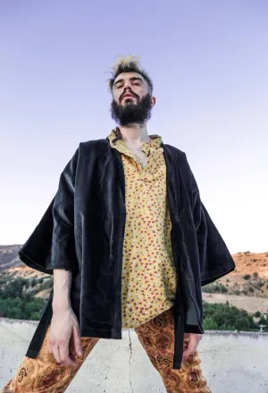 Black Velvet Oversized Shabby Kimono