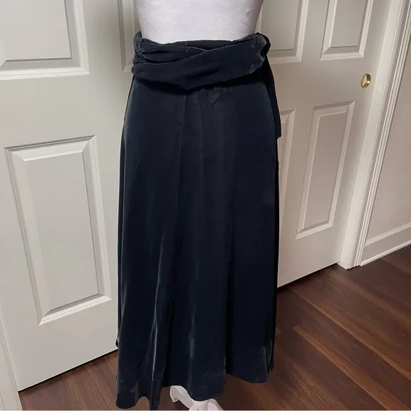 Black Velvet Wrap Skirt Gold Floral Embroidery Handmade in India S\M