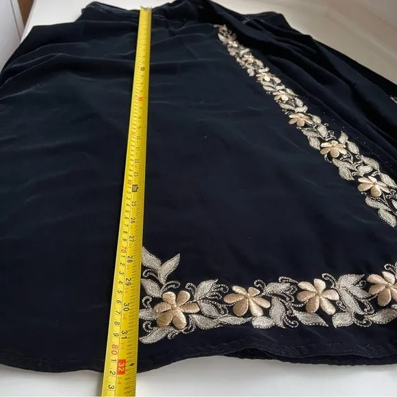 Black Velvet Wrap Skirt Gold Floral Embroidery Handmade in India S\M