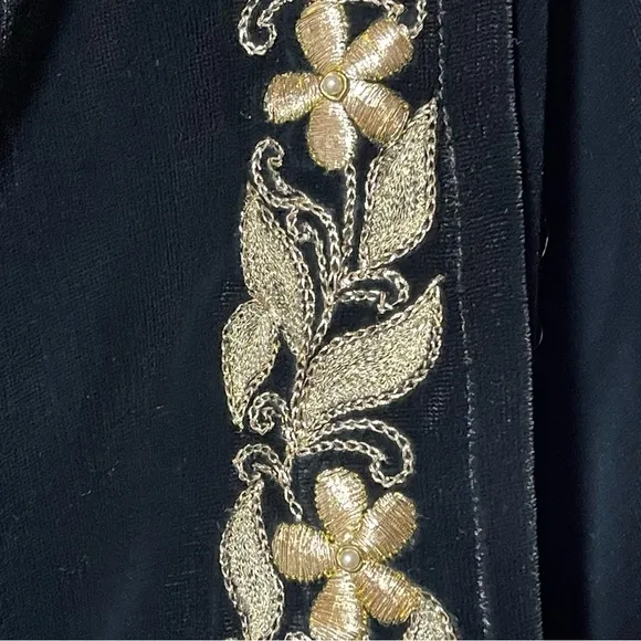 Black Velvet Wrap Skirt Gold Floral Embroidery Handmade in India S\M