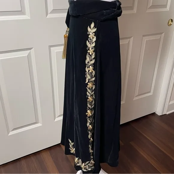 Black Velvet Wrap Skirt Gold Floral Embroidery Handmade in India S\M