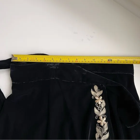 Black Velvet Wrap Skirt Gold Floral Embroidery Handmade in India S\M