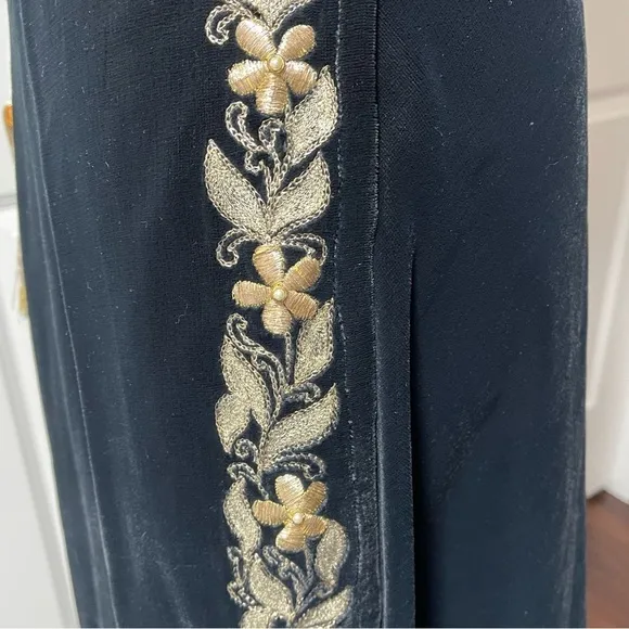 Black Velvet Wrap Skirt Gold Floral Embroidery Handmade in India S\M