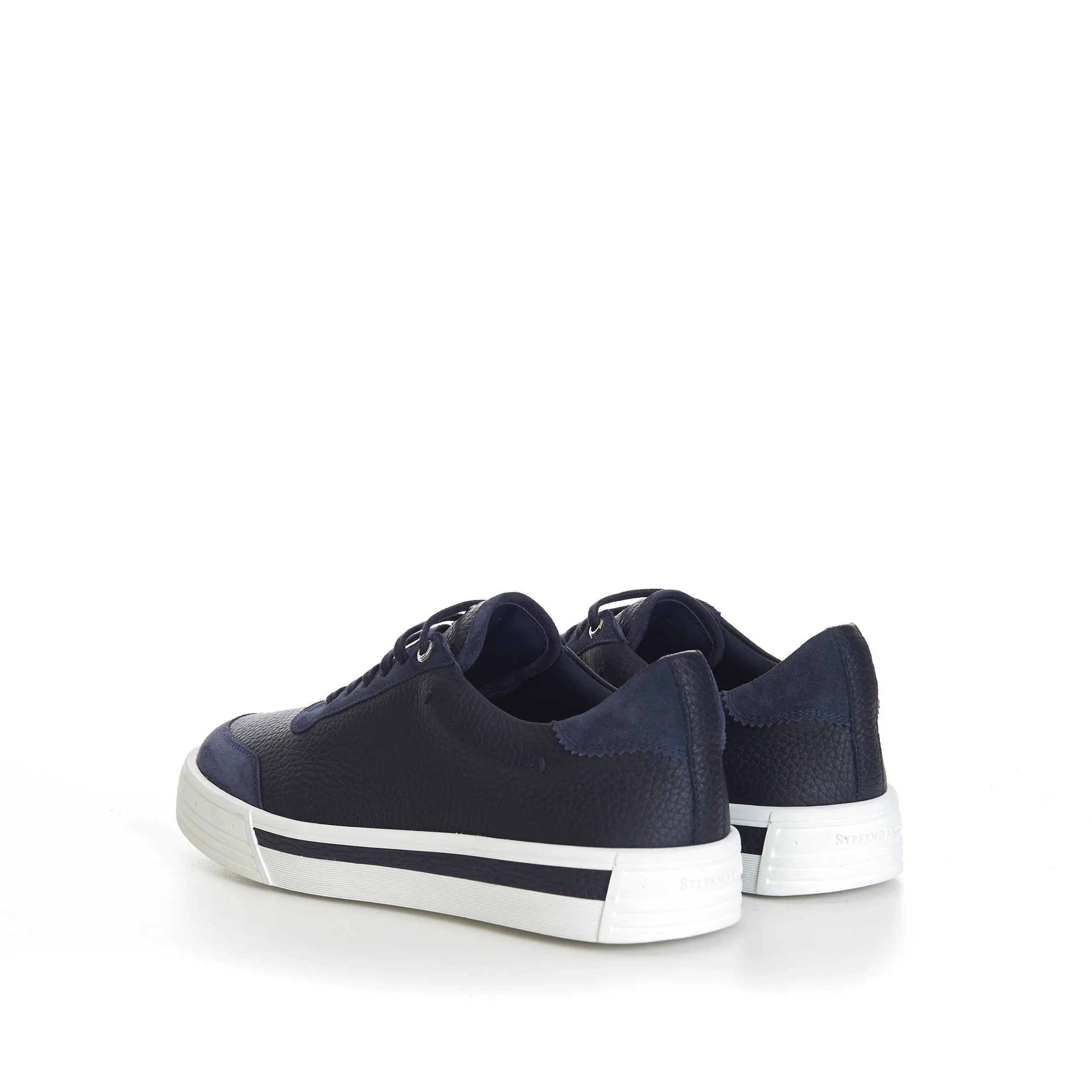 Blue Calfskin Low Top Leather Lace Up Sneakers