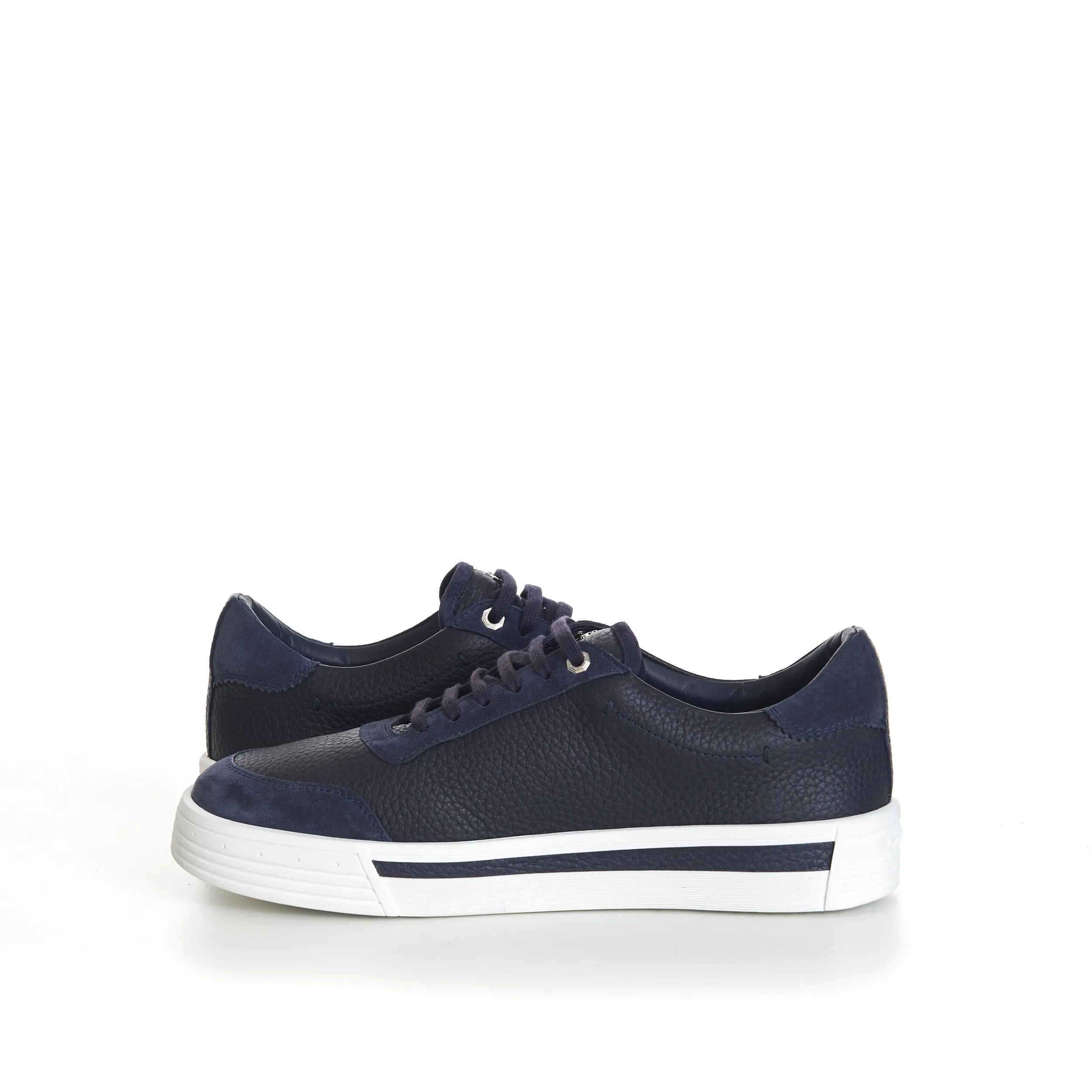 Blue Calfskin Low Top Leather Lace Up Sneakers