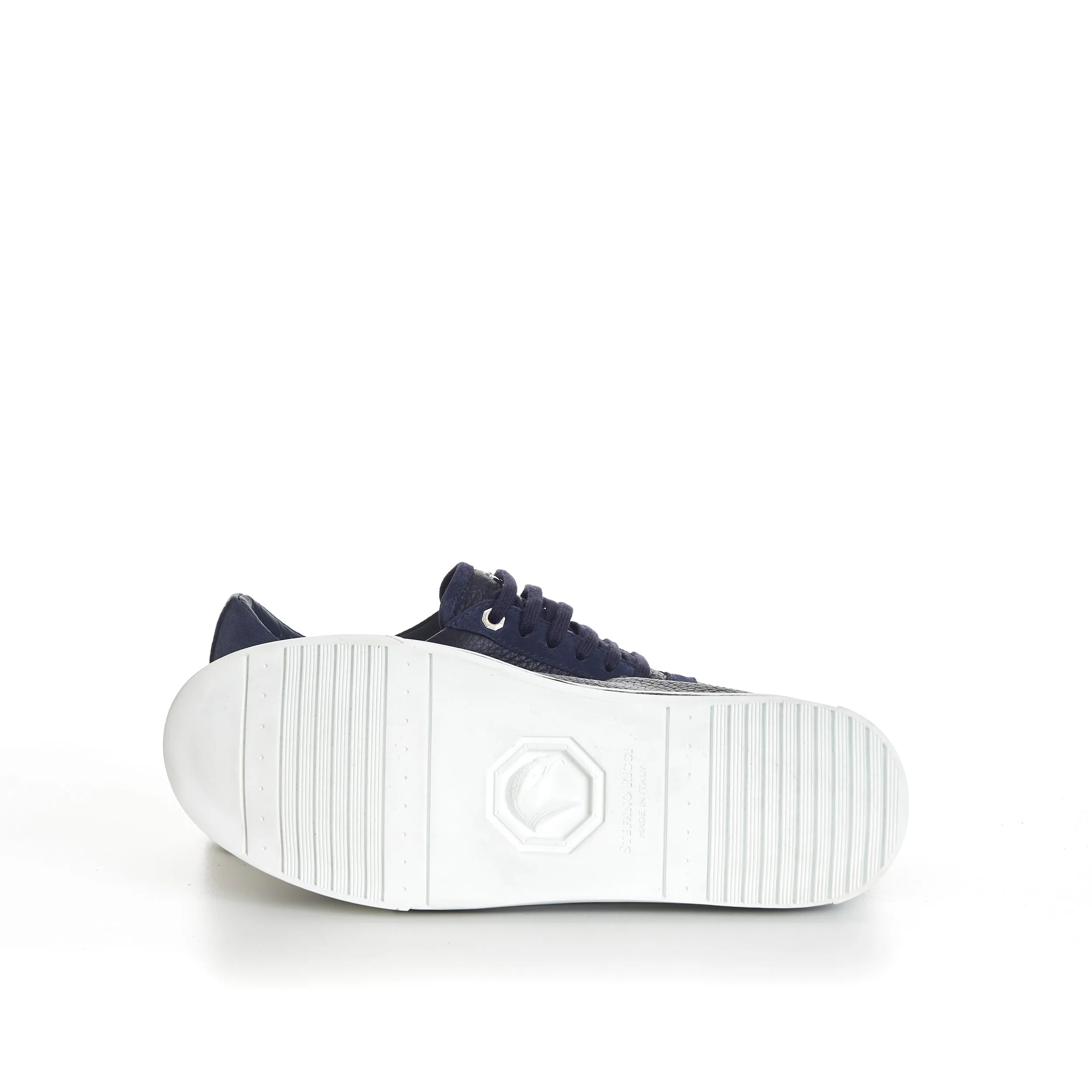 Blue Calfskin Low Top Leather Lace Up Sneakers