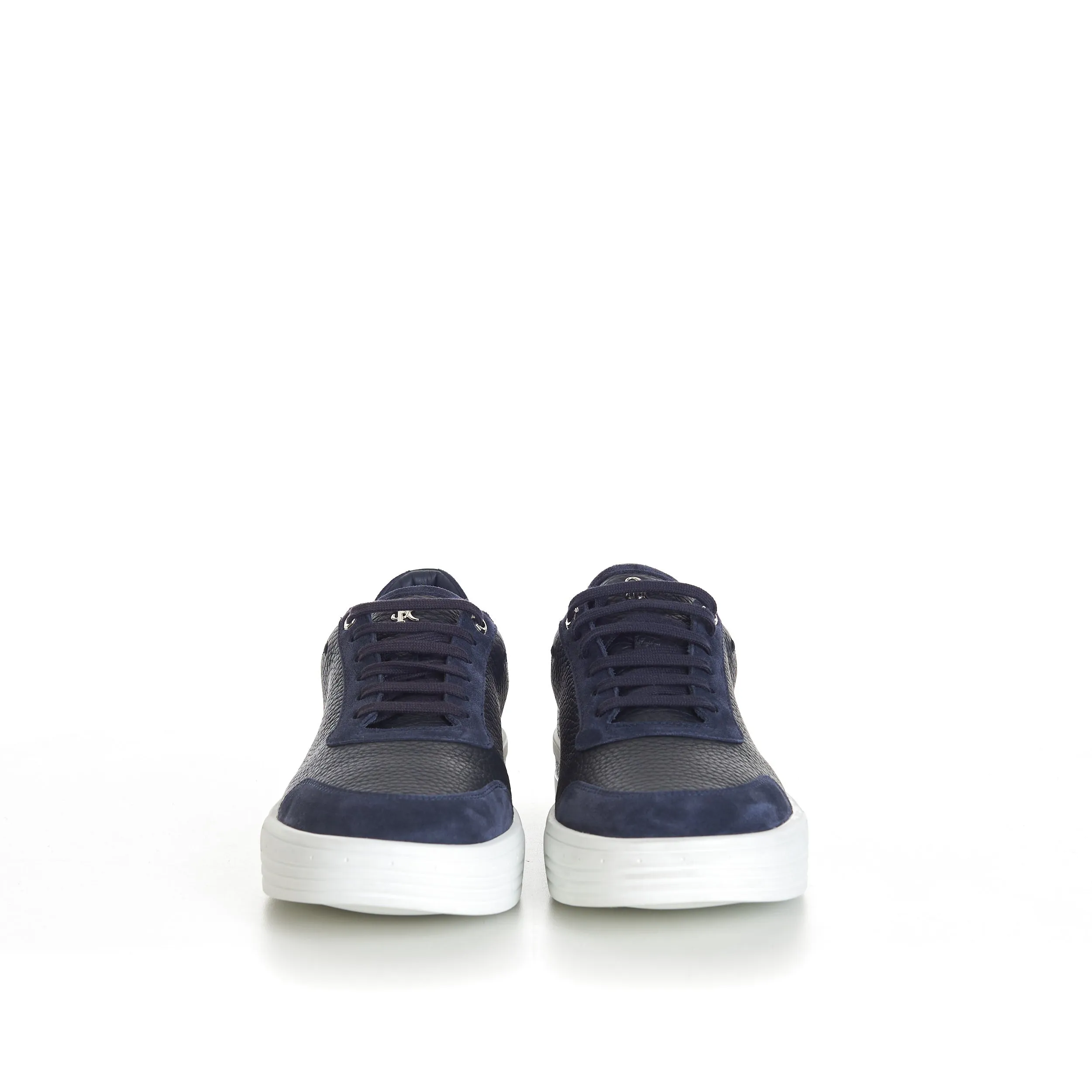 Blue Calfskin Low Top Leather Lace Up Sneakers