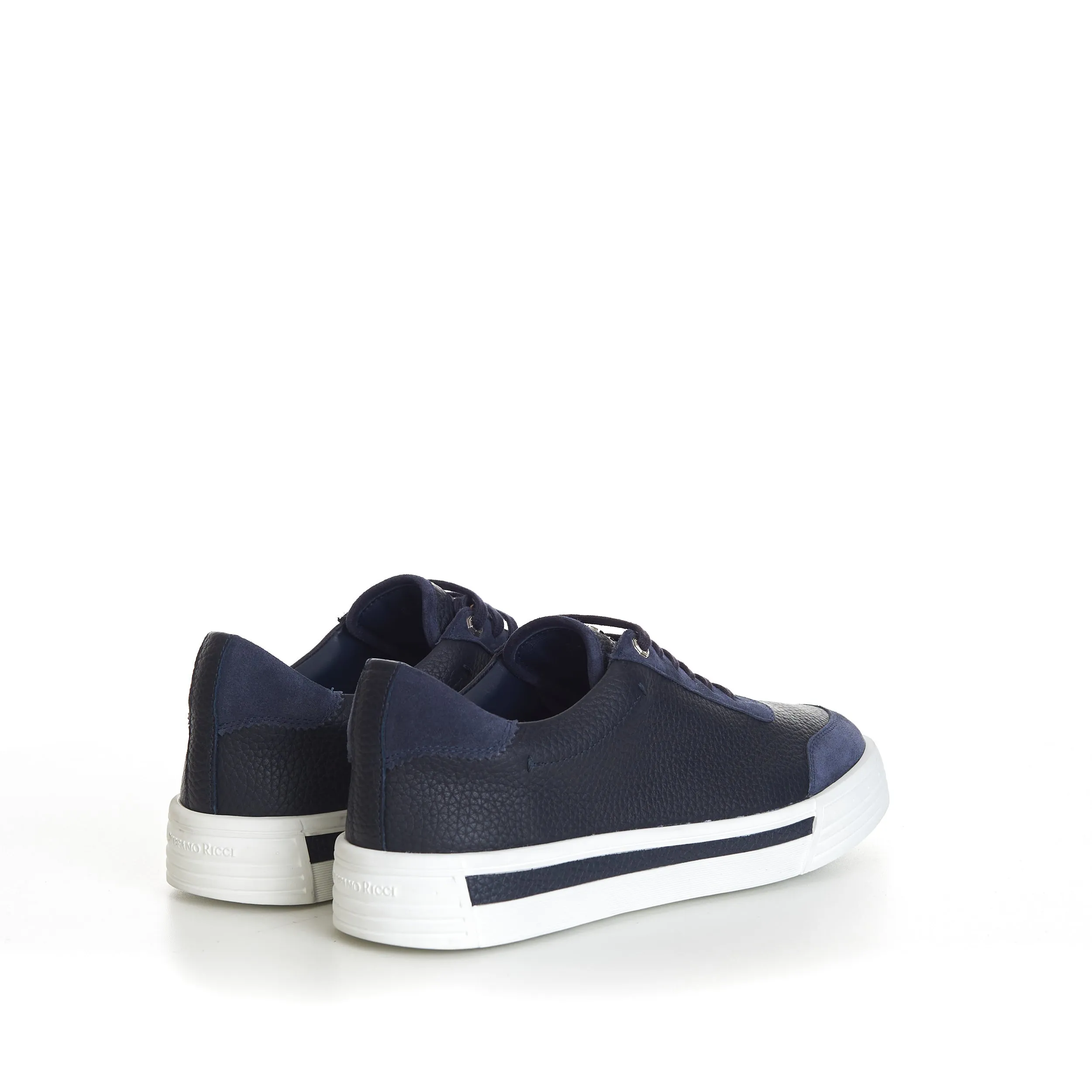 Blue Calfskin Low Top Leather Lace Up Sneakers