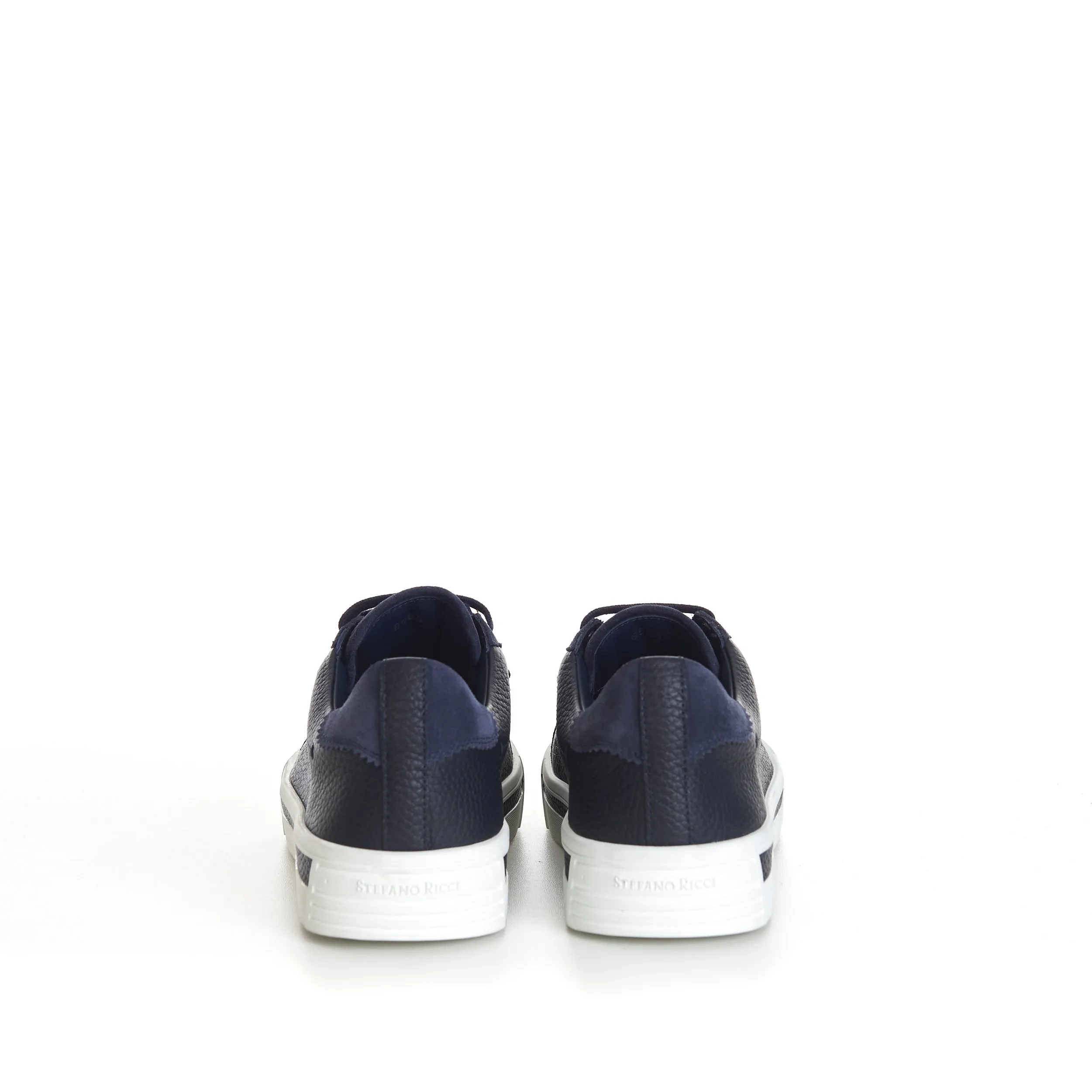 Blue Calfskin Low Top Leather Lace Up Sneakers