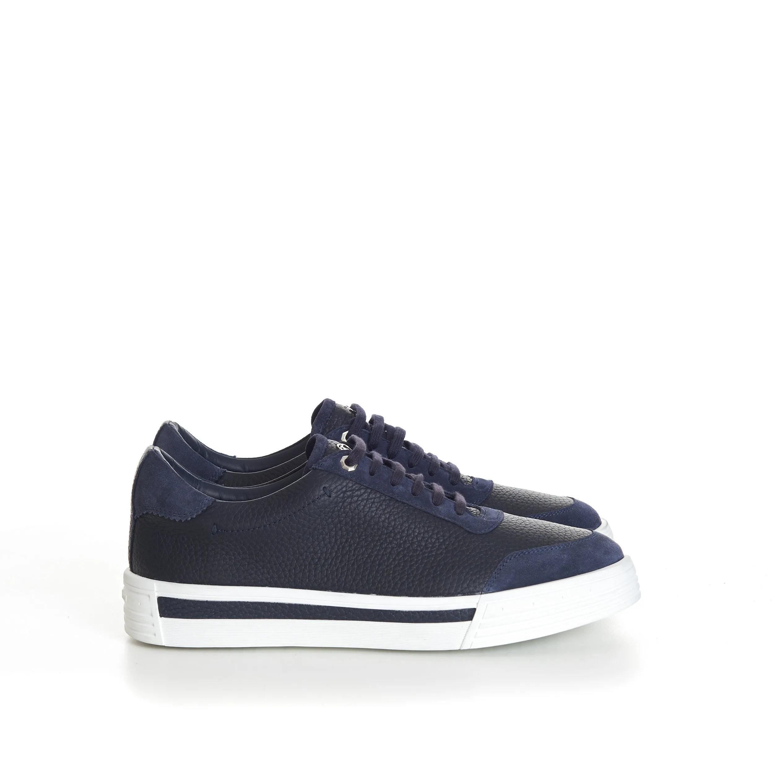 Blue Calfskin Low Top Leather Lace Up Sneakers