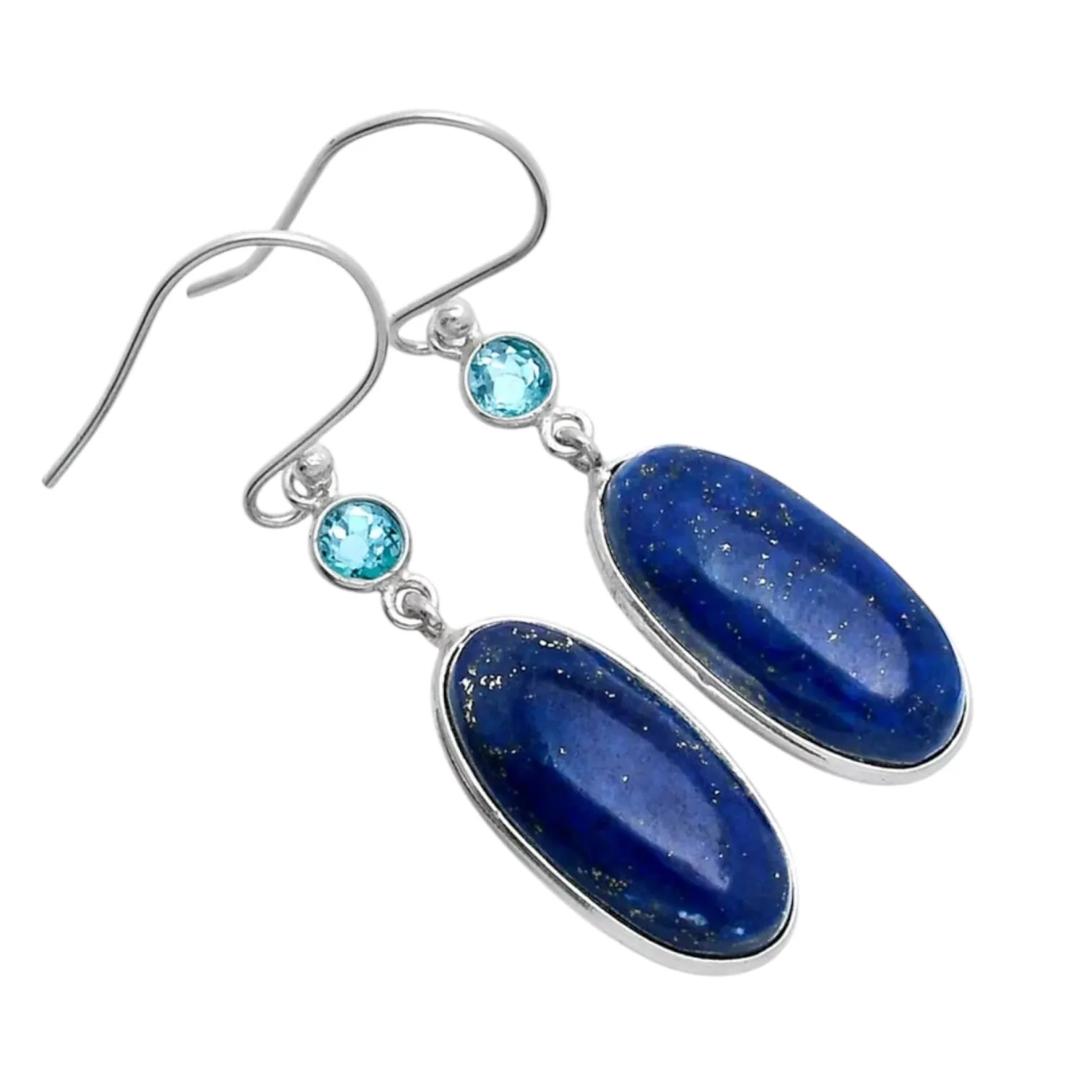 Blue Lapis & Blue Topaz Solid 925 Sterling Silver Earrings