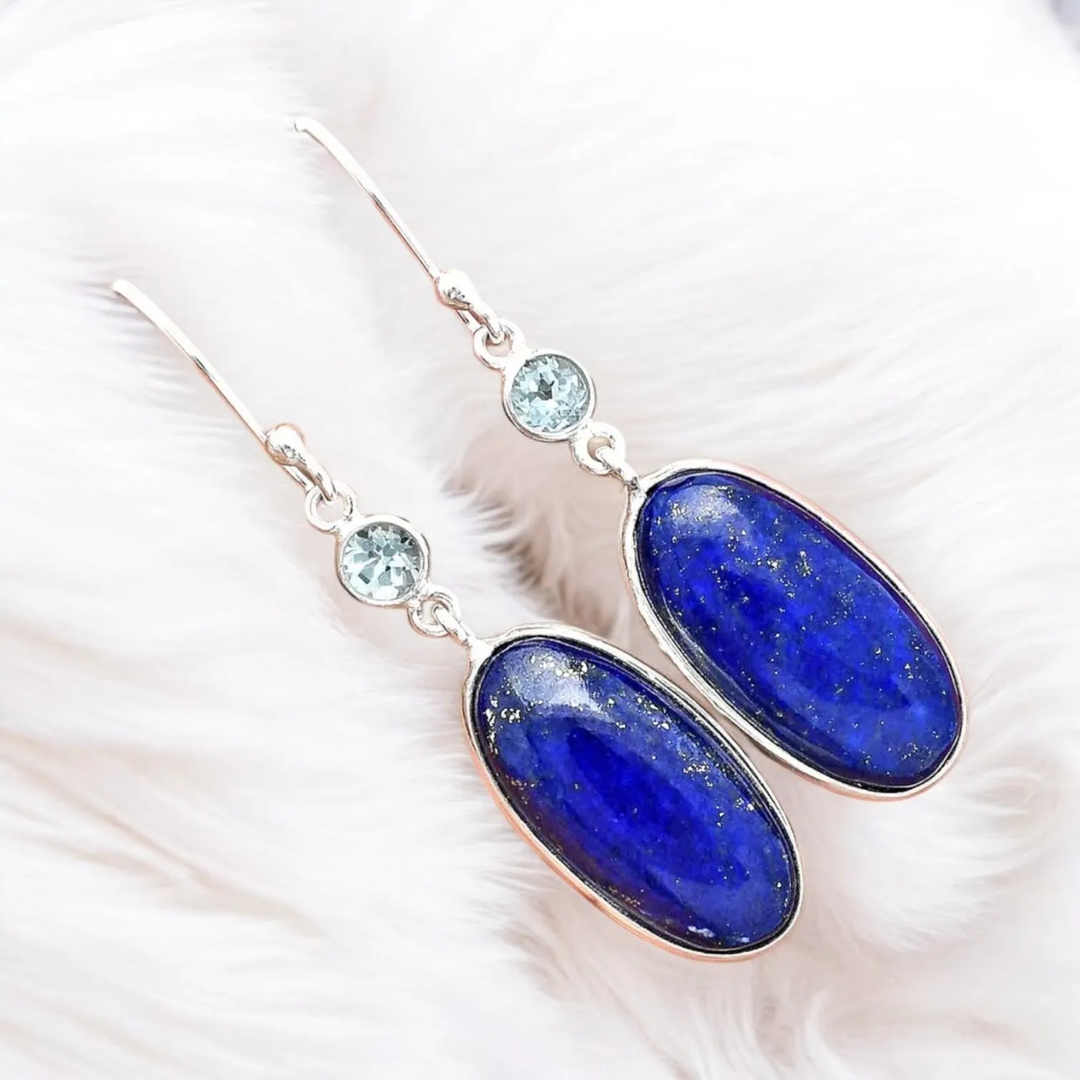 Blue Lapis & Blue Topaz Solid 925 Sterling Silver Earrings