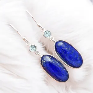 Blue Lapis & Blue Topaz Solid 925 Sterling Silver Earrings