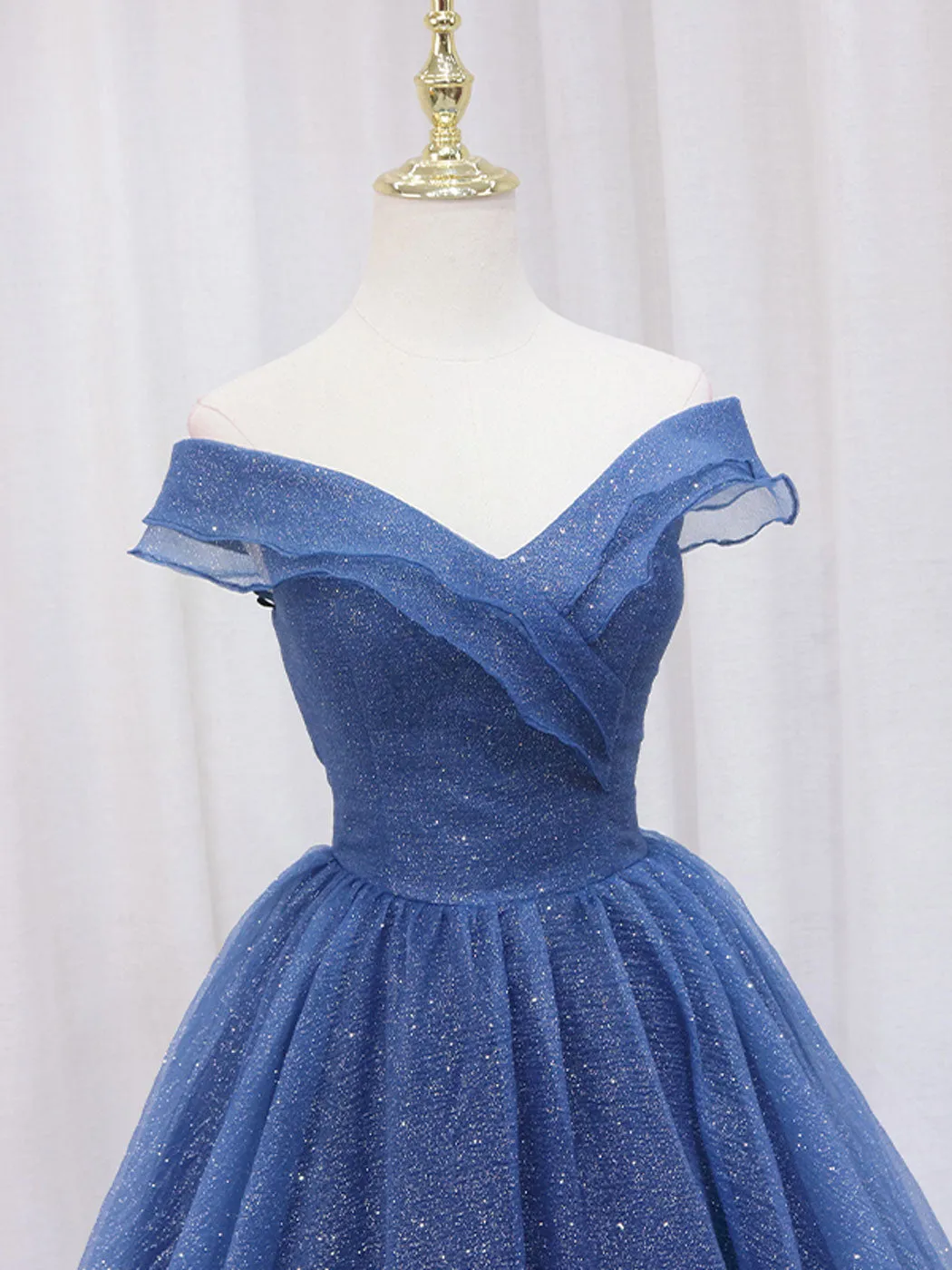 Blue Off Shoulder Sweetheart Long Party Dress, A-line Blue Formal Dress