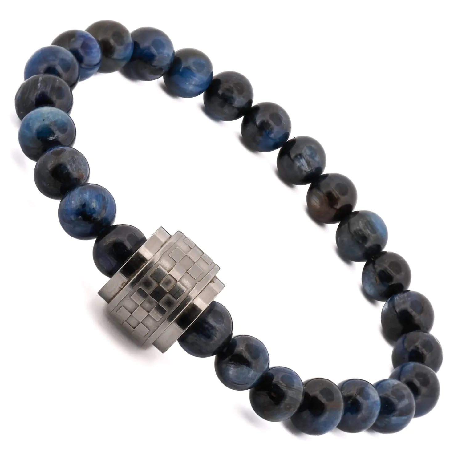 Blue Tiger's Eye Beaded Silver Amour Bracelet