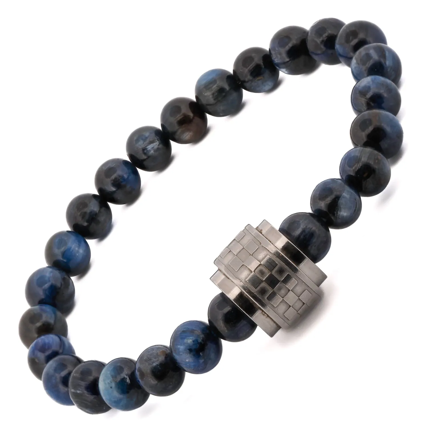 Blue Tiger's Eye Beaded Silver Amour Bracelet
