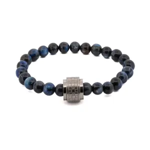 Blue Tiger's Eye Beaded Silver Amour Bracelet