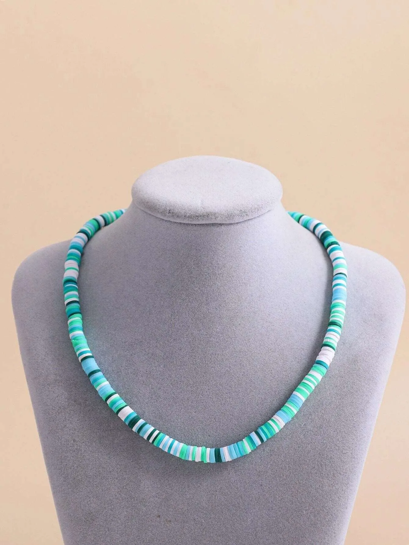 Bohemian Clay Disk Bead Necklace, Boho Bead Choker Beach Unisex Necklace, Surfer Men's Necklace