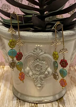 Boho dangle gold post Czech earrings