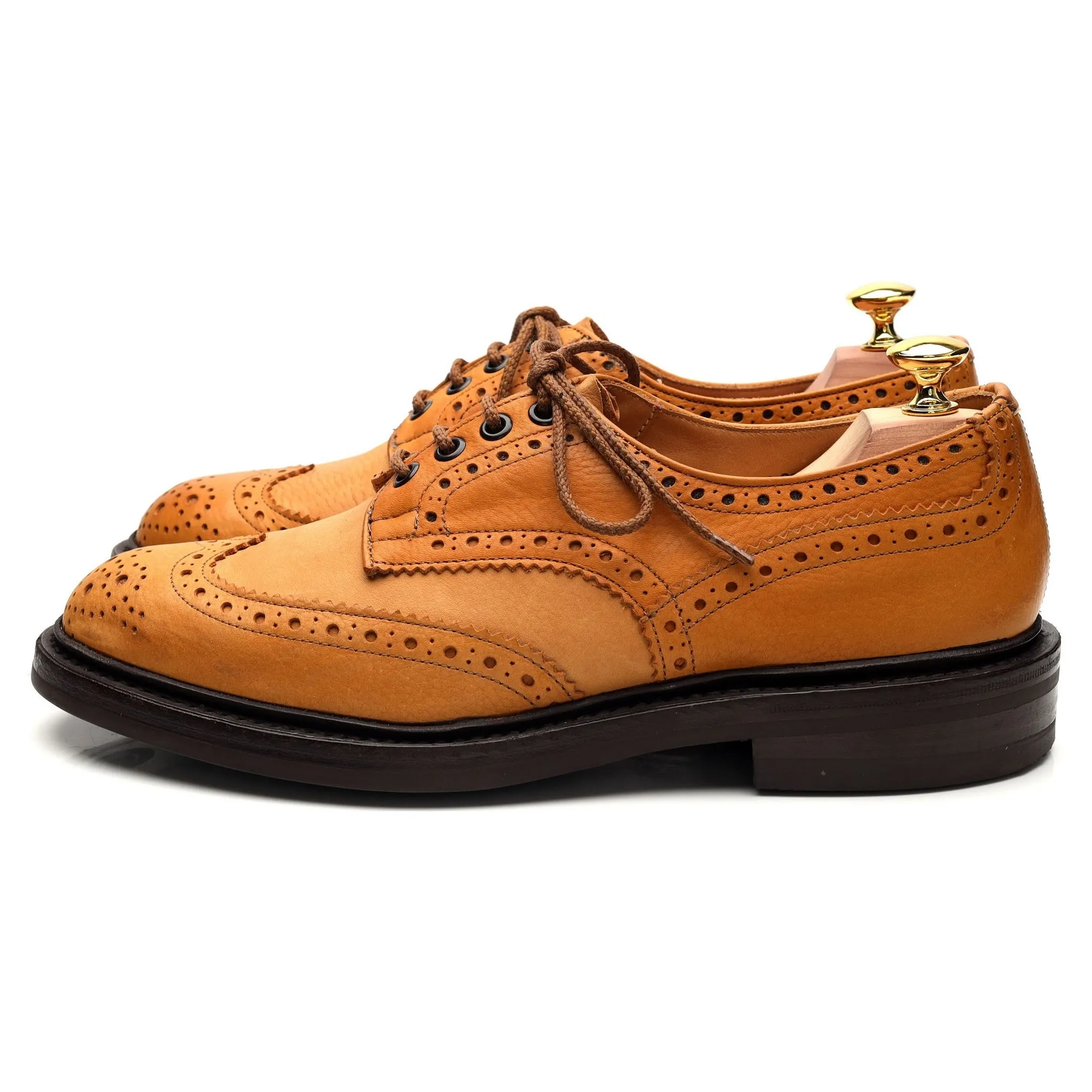 'Bourton' Light Tan Brown Leather Derby Brogues UK 7.5