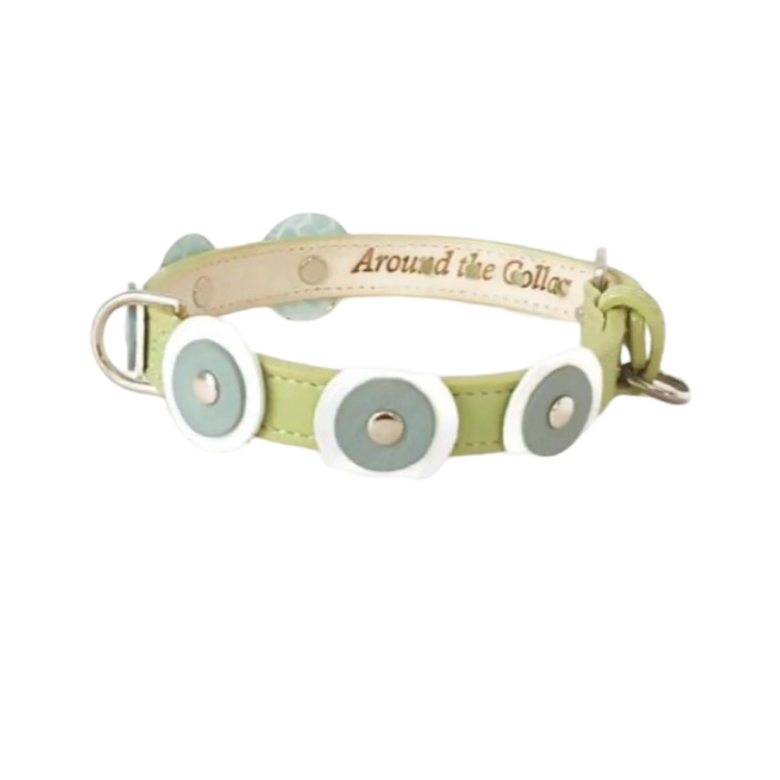 Brady Double Disc Leather Dog Collar with Nickel Stud Center