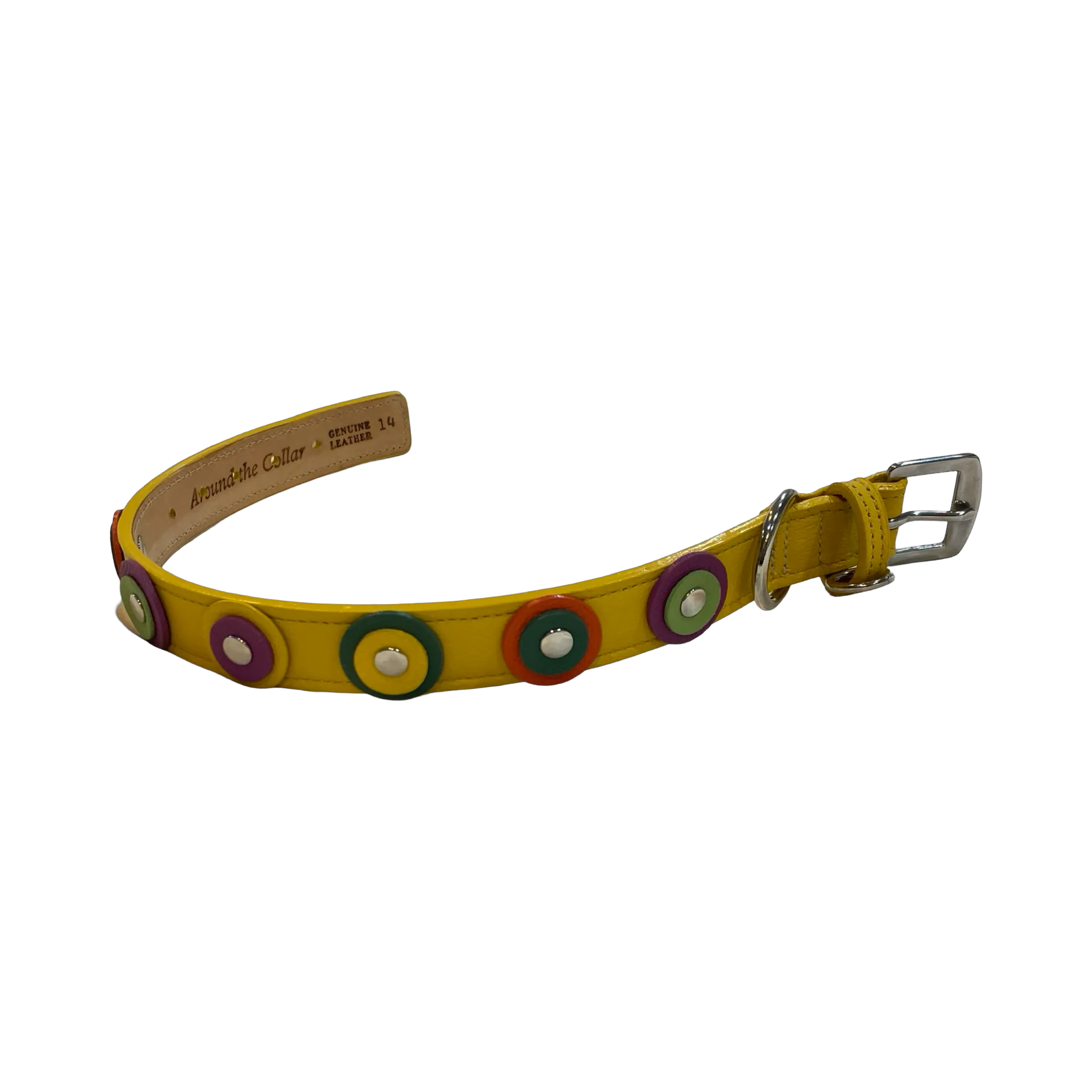 Brady Double Disc Leather Dog Collar with Nickel Stud Center