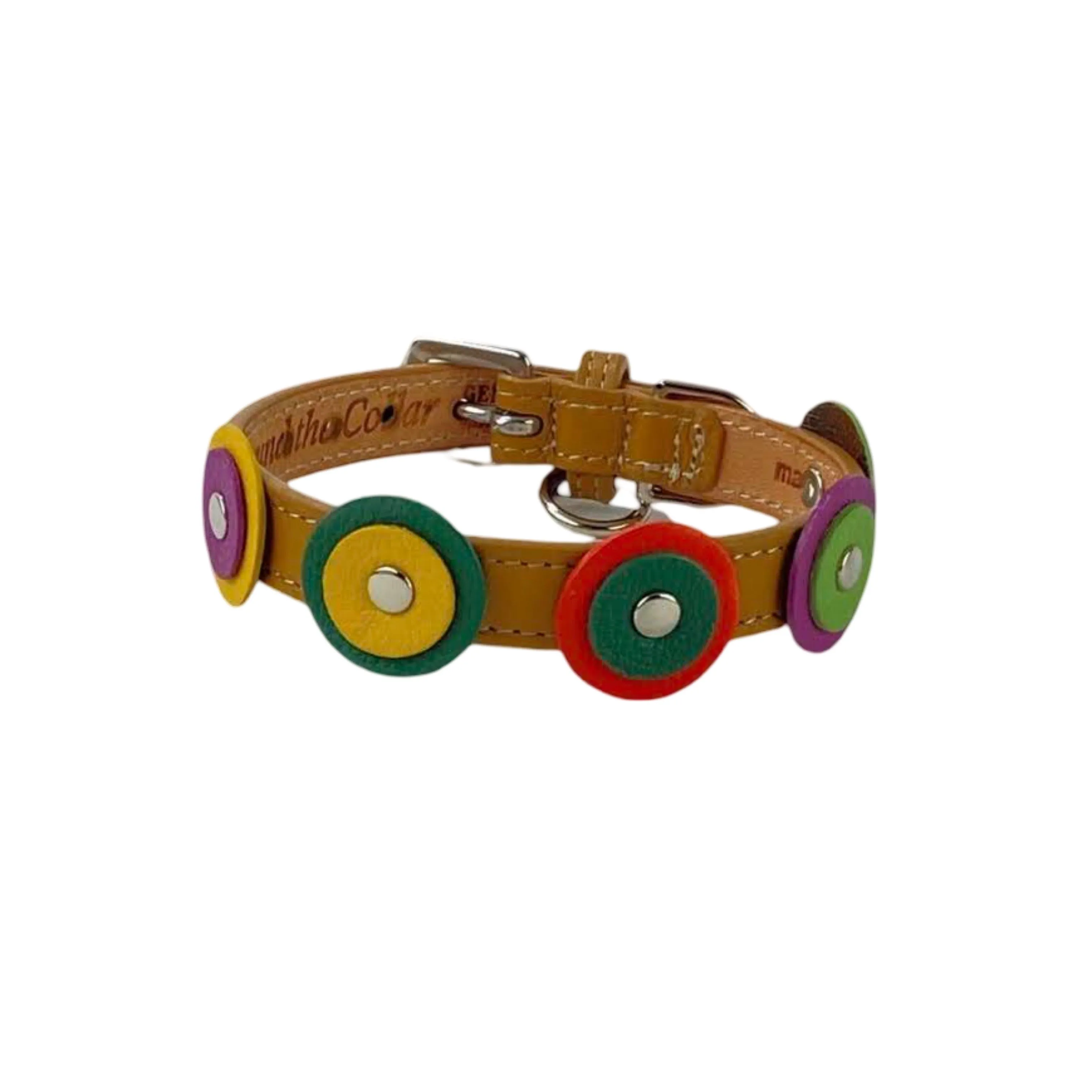 Brady Double Disc Leather Dog Collar with Nickel Stud Center