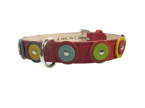 Brady Double Disc Leather Dog Collar with Nickel Stud Center