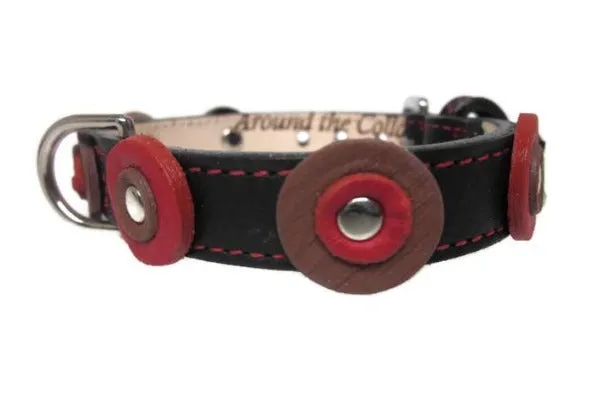 Brady Double Disc Leather Dog Collar with Nickel Stud Center